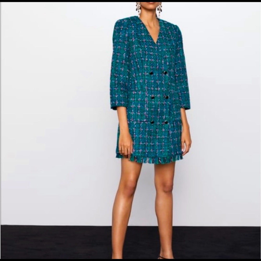 Zara Teal and Purple Tweed mini dress